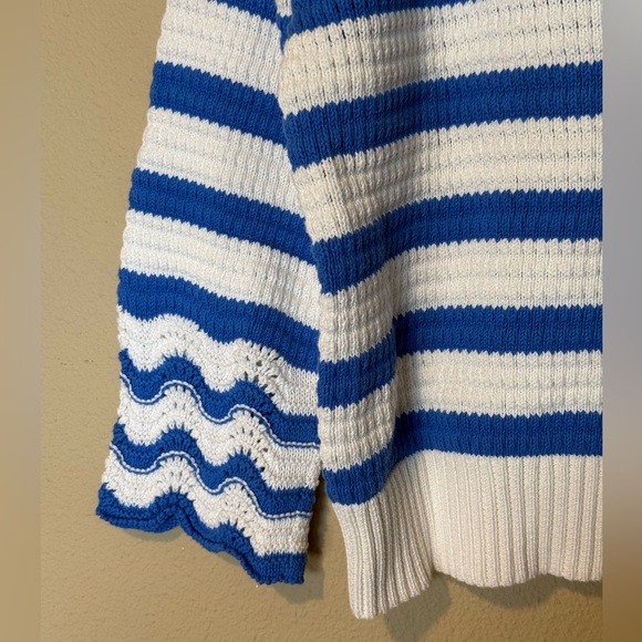 J. Crew Blue White Textured Striped Nautical Cotton Knit Pullover Sweater - Picture 6 of 10
